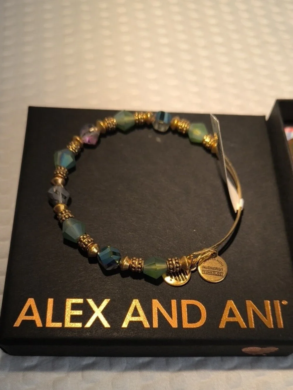 Alex and Ani Illusion Jungle Green, Blue  and Gold Beaded Bracelet